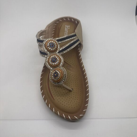 Harence Summer Casual Boho Flat Sandals Beach Comfortable Beaded Braided Sz 6.5 - Picture 4 of 13